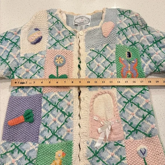 Vintage Crochet Storytelling Spring Bunny Chicks Cardigan Size L Eagle Eye 1995 - Picture 5 of 16